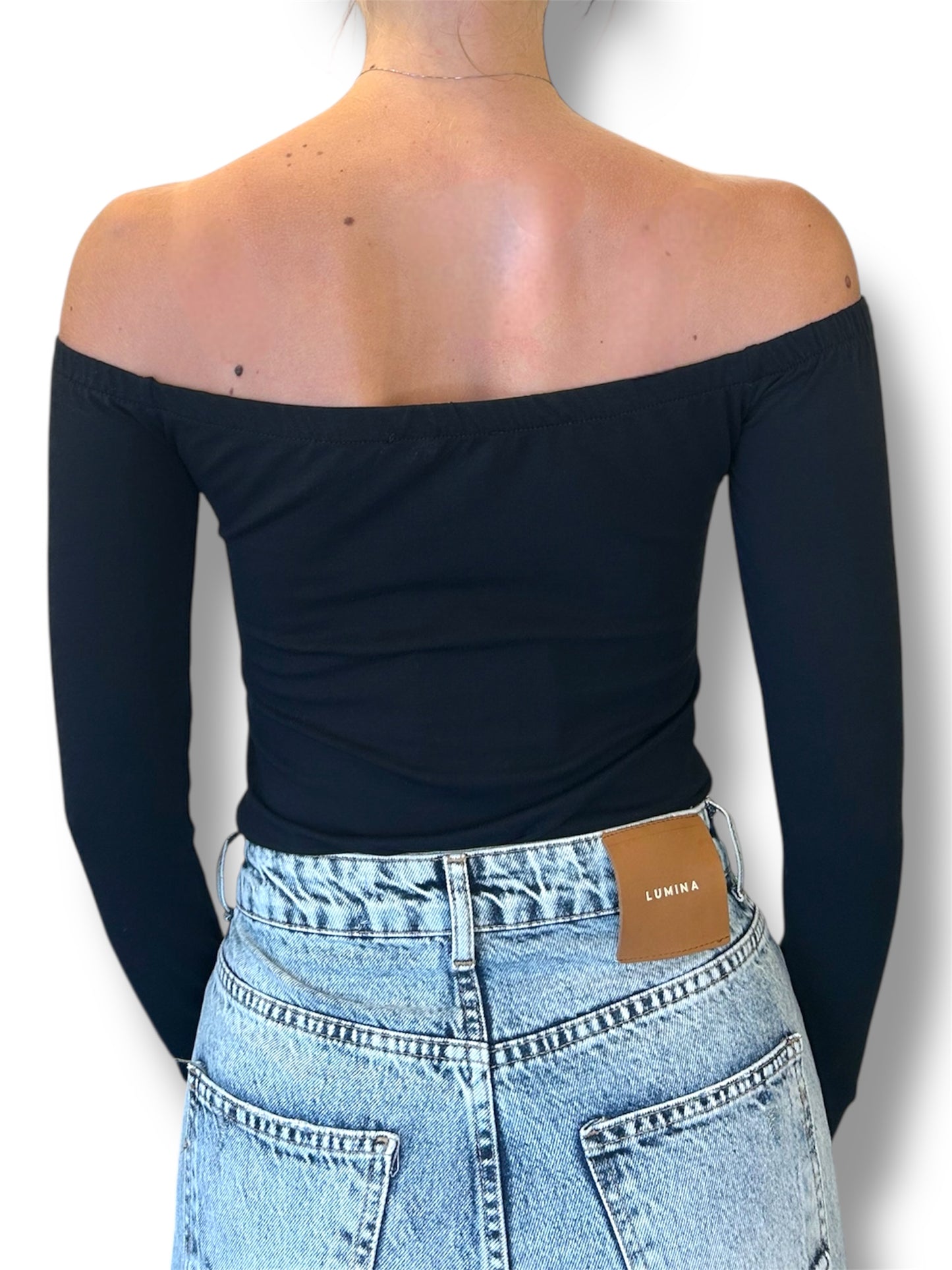 Body maniche lunghe con spalline scoperte