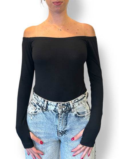 Body maniche lunghe con spalline scoperte