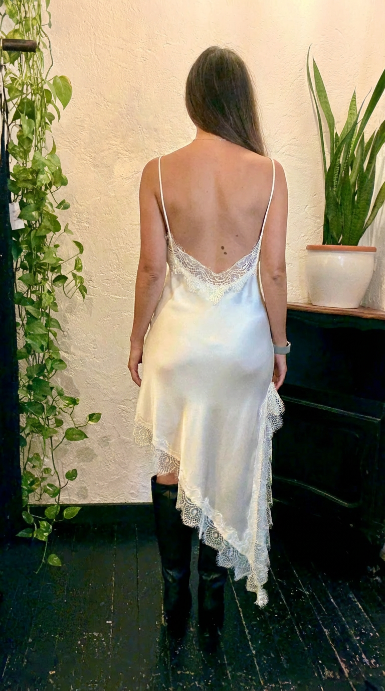 Vestito pizzo taglio obliquo