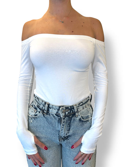 Body maniche lunghe con spalline scoperte
